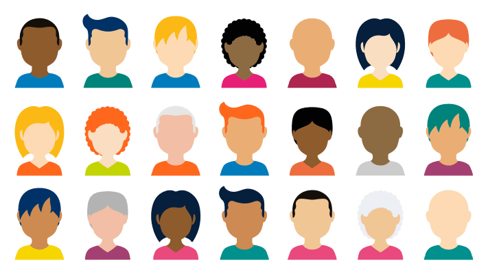 Graphic style head and portrait of different people